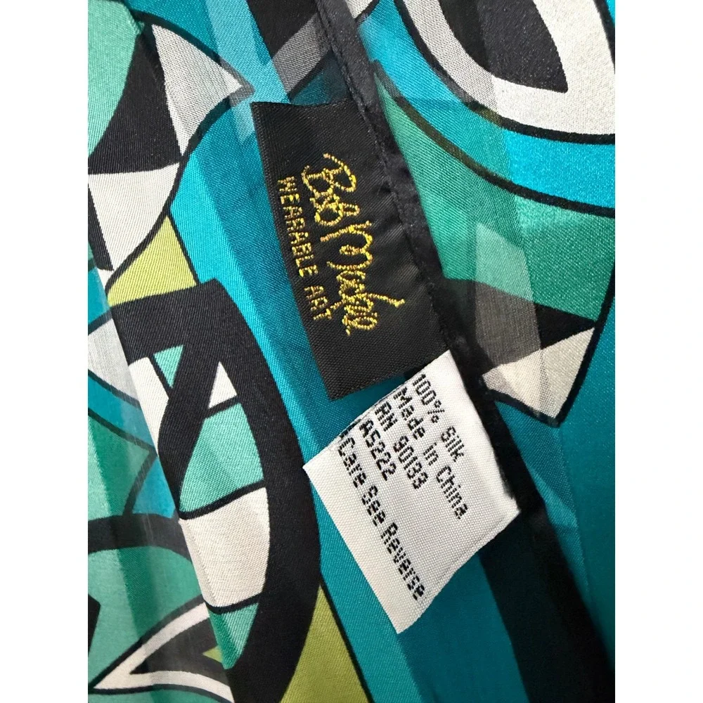 Bob Mackie Wearable Art 100% Silk Scarf Turquoise Green Geometric Floral Wrap